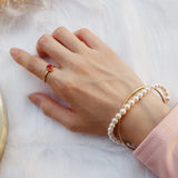 Shell Pearl Beaded Bracelet & Thin Line Bangle Set