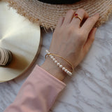 Shell Pearl Beaded Bracelet & Thin Line Bangle Set