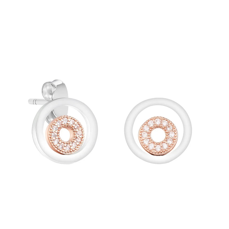 Round Signature Rose Stud 925 Silver Earrings for Women