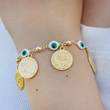 Evil Eye Charm Bracelet Flower Coin Pendant Chain Link Bracelets