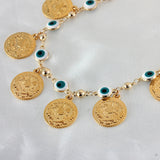 Evil Eye Charm Bracelet Flower Coin Pendant Chain Link Bracelets