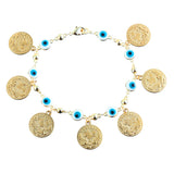 Evil Eye Charm Bracelet Flower Coin Pendant Chain Link Bracelets