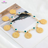 Evil Eye Charm Bracelet Flower Coin Pendant Chain Link Bracelets