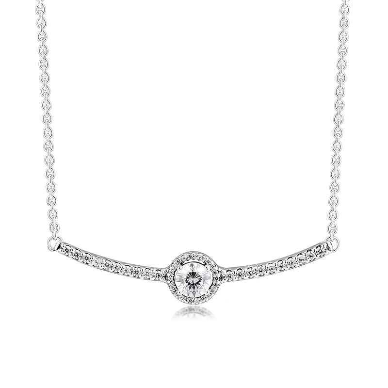 Sparkling Bar Necklace with Clear CZ 925 Sterling Silver Jewelry for Women