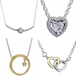 Sparkle Heart Moon Star Heart Collier Necklace 925 Silver DIY Jewelry