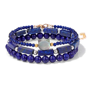 Beaded Bracelet Set Cat Head Charm Healthy Energy Bangle for Men Women
