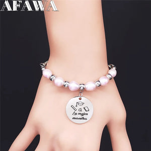 Stainless Steel Pink Freshwater Pearl Charm Bracelets