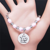 Stainless Steel Pink Freshwater Pearl Charm Bracelets