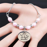 Stainless Steel Pink Freshwater Pearl Charm Bracelets