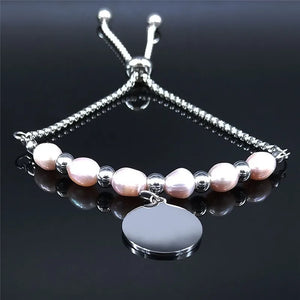 Stainless Steel Pink Freshwater Pearl Charm Bracelets