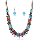 Turquoise Pendant Cluster Necklace Bracelet Earring Set Stainless Men Unisex