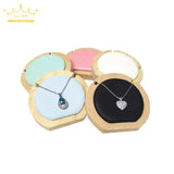 Round Wooden Leather Necklace Holder Display Stand Necklace Rack