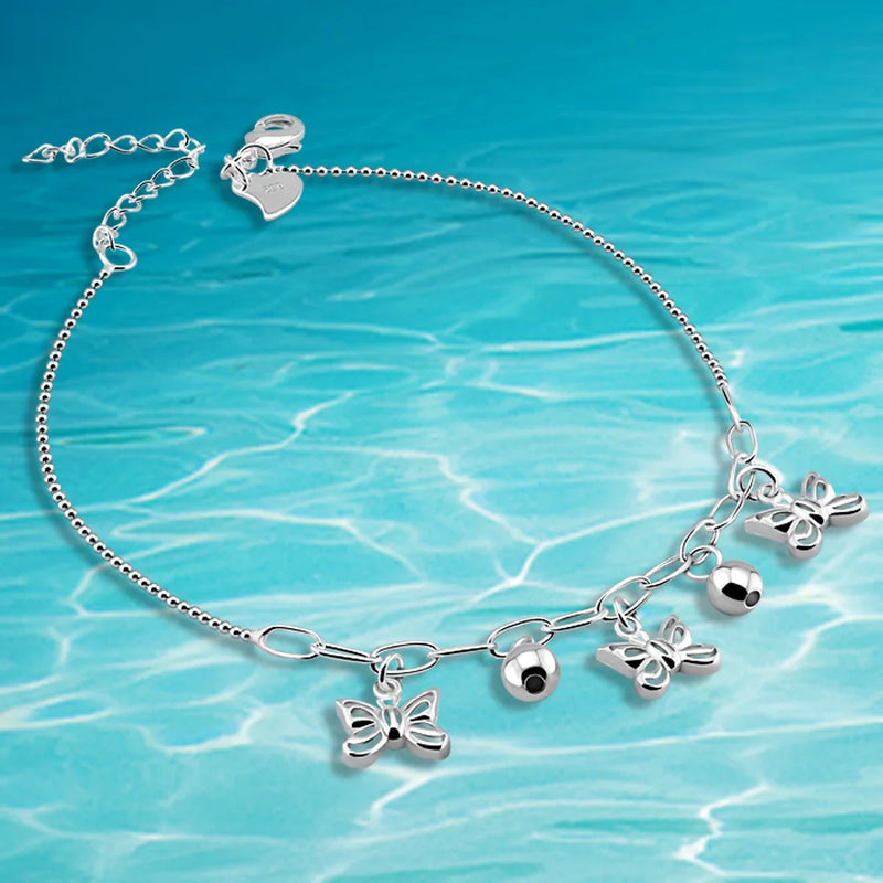 925 Sterling Silver Butterfly Anklet for Women Lady Sweet Foot Chain