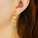 925 Sterling Silver Rainbow Cz Tassel Chain Hoop Earrings For Women