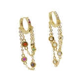 925 Sterling Silver Rainbow Cz Tassel Chain Hoop Earrings For Women