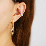 925 Sterling Silver Rainbow Cz Tassel Chain Hoop Earrings For Women
