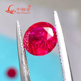Round Cut Red Ruby Loose Gemstone with Minor Cracks and Inclusions