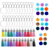 Round Fluffy Pompom Tassel Acrylic Key Chain DIY Jewelry Set