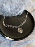 Round Tag Pendant Necklace Five-Star Retro Sweater Chain Short Necklace