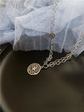 Round Tag Pendant Necklace Five-Star Retro Sweater Chain Short Necklace
