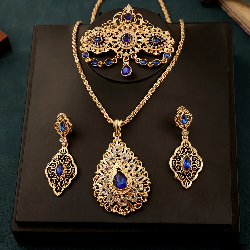 Royal Water Drop Pendant Necklace Chain Plated Jewelry Set