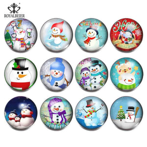 12pcs Christmas Snowman Glass Bead Charms Snap Button Jewelry