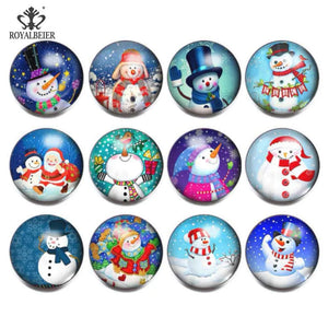 12pcs Christmas Snowman Glass Bead Charms for 18mm Snap Button Jewelry kg0103