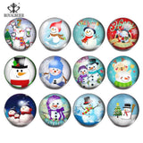 12pcs Christmas Snowman Glass Bead Charms for 18mm Snap Button Jewelry kg0103