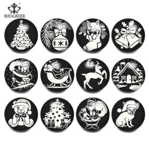 12pcs Christmas Snowman Glass Charms Snap Button Jewelry For 18mm Beads