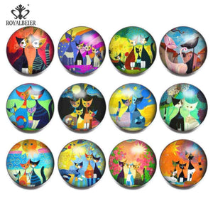 12pcs Christmas Cat Glass Charms 18mm Snap Button Fit Snaps Bracelet kg0076