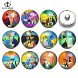 12pcs Christmas Cat Glass Charms 18mm Snap Button Fit Snaps Bracelet kg0076
