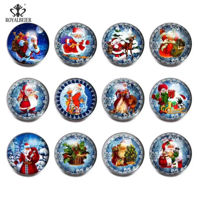 RoyalBeier Christmas Glass Charms Snap Button Jewelry Fit 18mm Snaps Bracelet