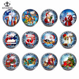 12pcs Christmas Tree Santa Glass Charms 18mm Snap Button For 20mm Snap Bracelet