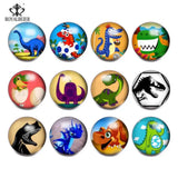 12pcs Dinosaur Theme Glass Charms 18mm Snap Button For 20mm Snaps