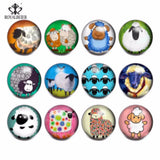 12pcs Catroon Sheep Glass Charms Snap Button Jewelry For 20mm Snaps Bracelet