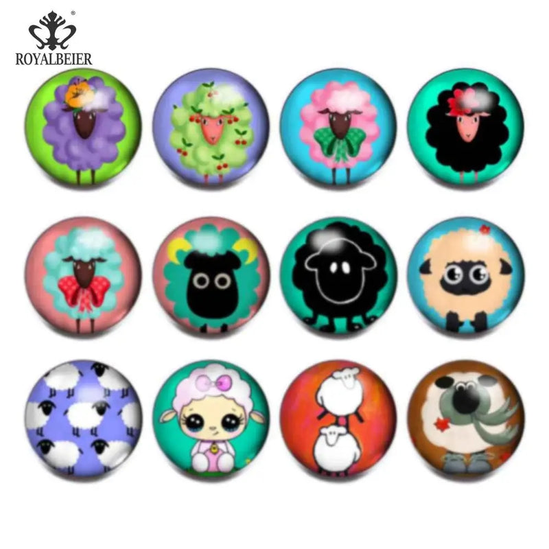 12pcs Catroon Sheep Glass Charms Snap Button Jewelry For 20mm Snaps Bracelet
