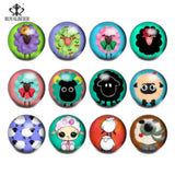 12pcs Catroon Sheep Glass Charms Snap Button Jewelry For 20mm Snaps Bracelet