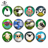 12pcs Catroon Sheep Glass Charms Snap Button Jewelry For 20mm Snaps Bracelet