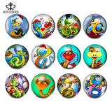 12pcs Cartoon Snake Theme Glass Charms Snap Button Jewelry For 20mm Bracelet