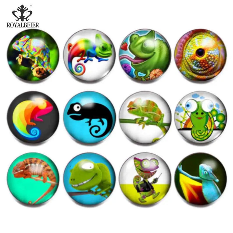 Chameleon Theme Glass Charms Snap Button Jewelry for 20mm Snaps Bracelet