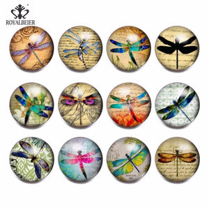 Dragonfly Glass Charms 12pcs for 20mm Snaps Bracelet