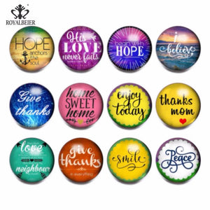 12pcs Love Hope Glass Charms Snap Button Jewelry For 20mm Snaps Bracelet