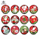 12pcs Christmas Deer Ornaments Glass Snap Button Xmas Tree Party Kids Gift