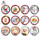 12pcs Christmas Deer Ornaments Glass Snap Button Xmas Tree Party Kids Gift