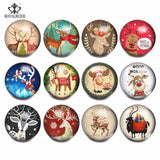 12pcs Christmas Deer Ornaments Glass Snap Button Xmas Tree Party Kids Gift