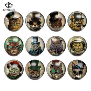12pcs Snap Button Jewelry Mr. Cat Glass Charms 18mm for 20mm Bracelet KZ0809