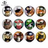12pcs Snap Button Jewelry Mr. Cat Glass Charms 18mm for 20mm Bracelet KZ0809