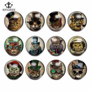 12pcs Snap Button Jewelry Mr. Cat Glass Charms 18mm for 20mm Bracelet KZ0809