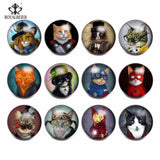 12pcs Snap Button Jewelry Mr. Cat Glass Charms 18mm for 20mm Bracelet KZ0809