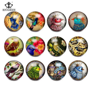 Vintage Bird Theme Glass Charms 18mm Snap Button Jewelry
